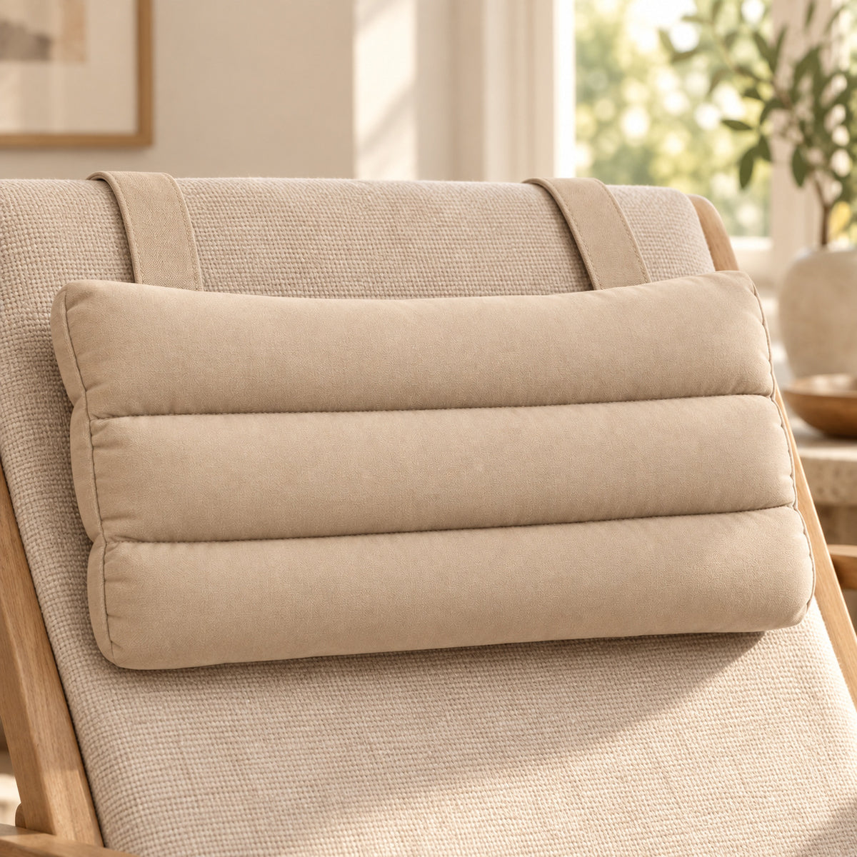 Climmatee Beige Padded Recliner Arm Cushion with Strap Design