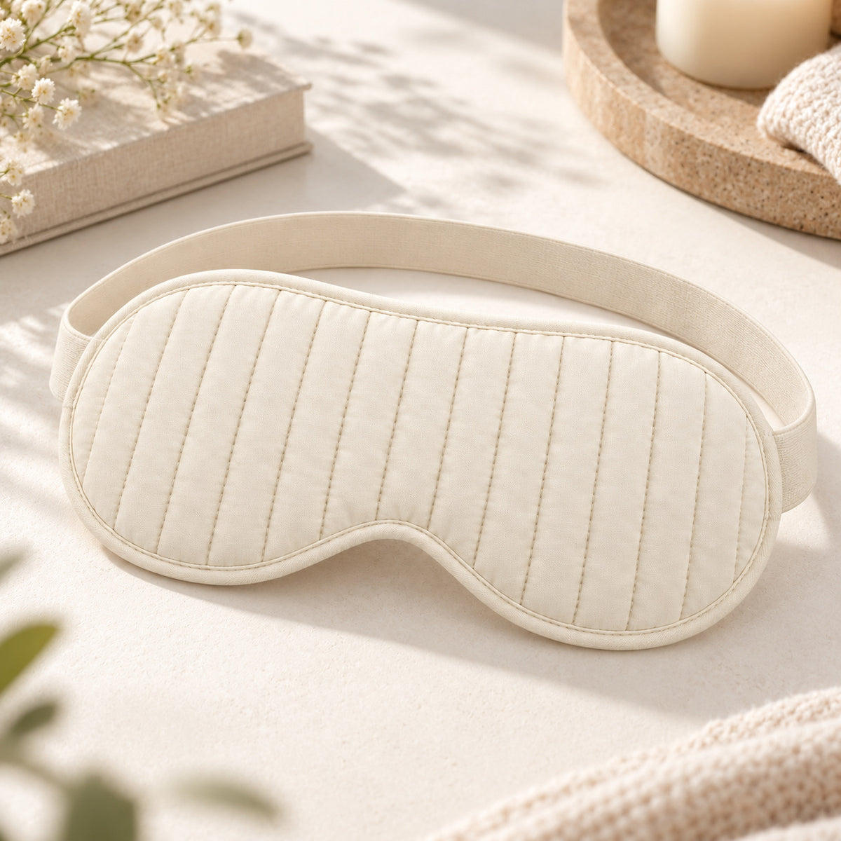 Climmatee Ivory Quilted Sleep Mask with Soft Strap Design
