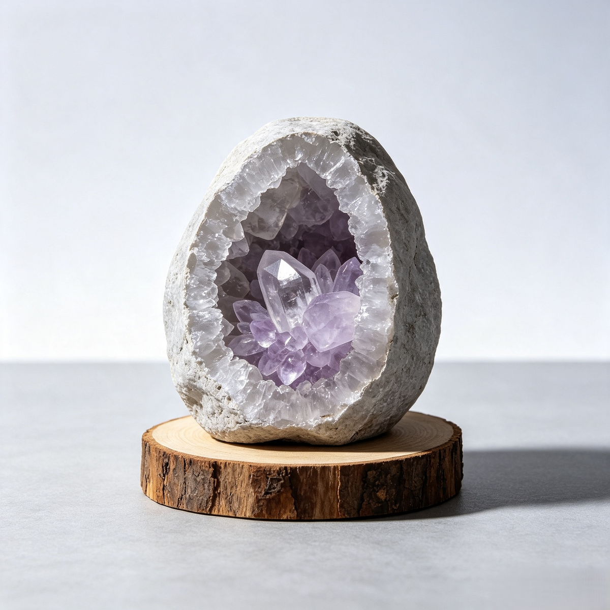 Climatese® Purple Geode-Style Decorative Ornament with Wood Base