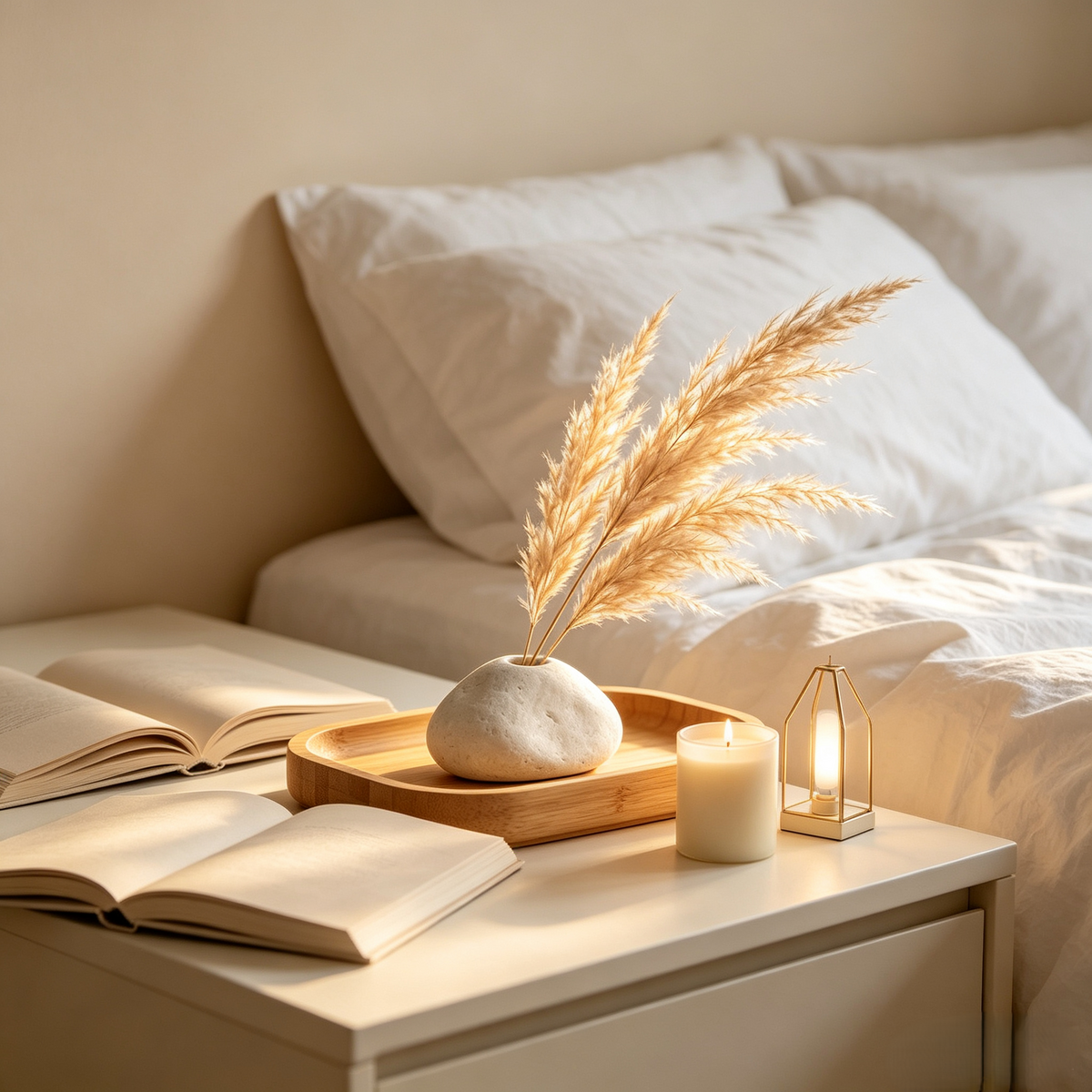 Climatese® Minimalist Pebble-Inspired Ceramic Vase with Bamboo Tray