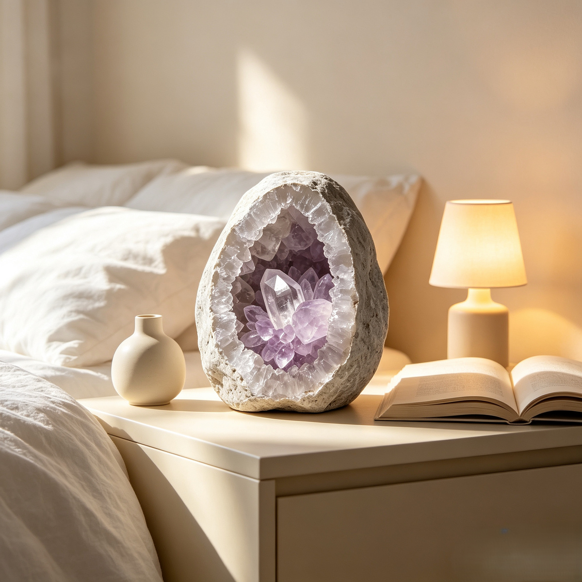 Climatese® Purple Geode-Style Decorative Ornament with Wood Base
