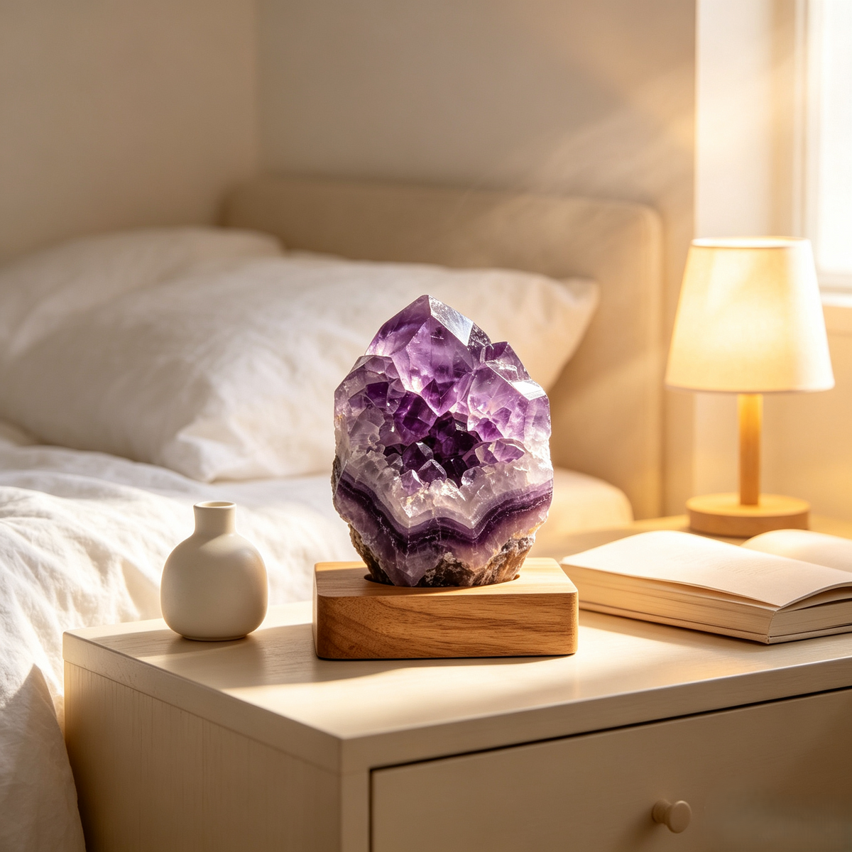 Climatese® Purple Crystal-Effect Cluster Ornament with Wooden Base