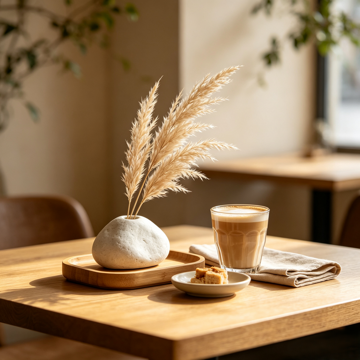 Climatese® Minimalist Pebble-Inspired Ceramic Vase with Bamboo Tray