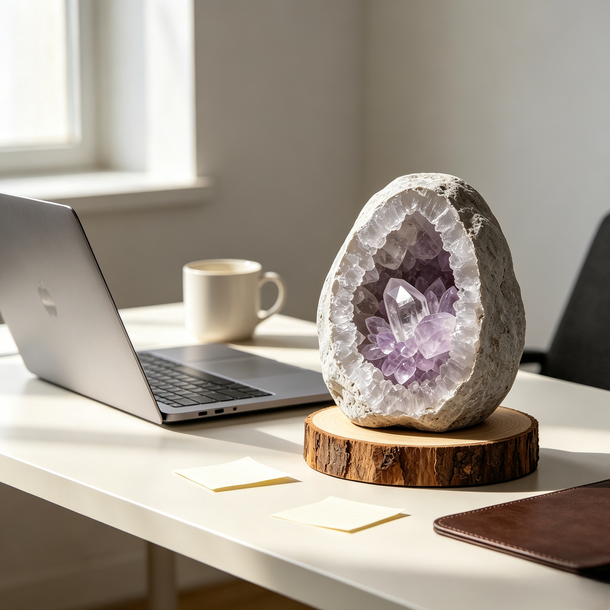 Climatese® Purple Geode-Style Decorative Ornament with Wood Base