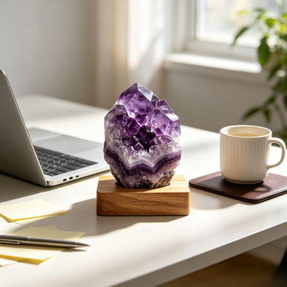 Climatese® Purple Crystal-Effect Cluster Ornament with Wooden Base