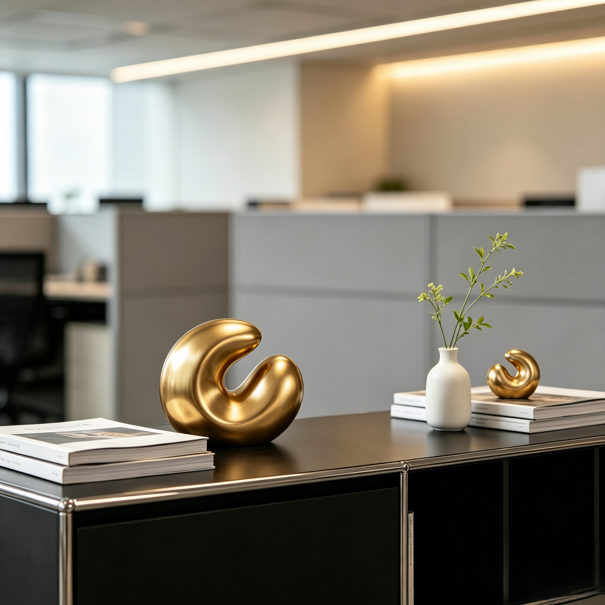 Climatese® Minimalist Abstract Gold-Tone Curve Sculpture