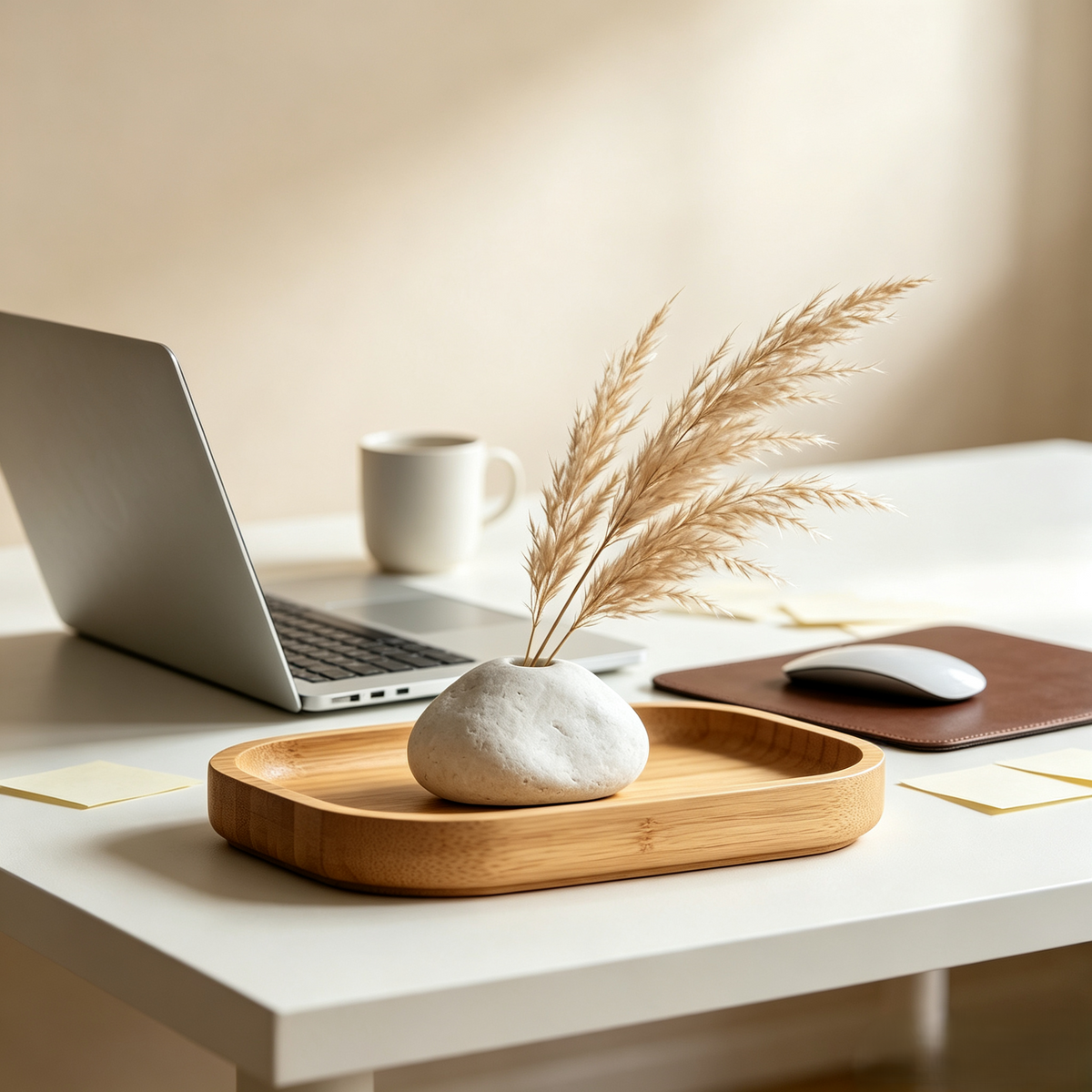 Climatese® Minimalist Pebble-Inspired Ceramic Vase with Bamboo Tray