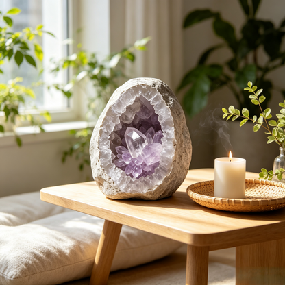 Climatese® Purple Geode-Style Decorative Ornament with Wood Base