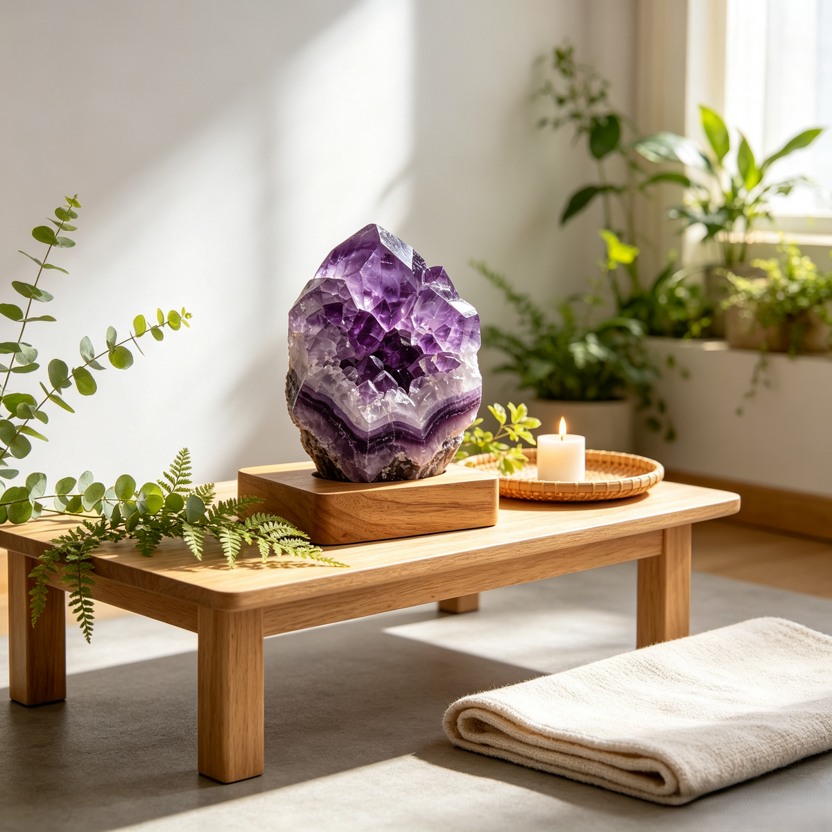 Climatese® Purple Crystal-Effect Cluster Ornament with Wooden Base