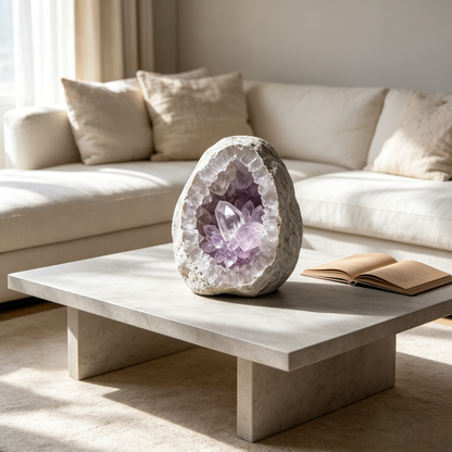 Climatese® Purple Geode-Style Decorative Ornament with Wood Base