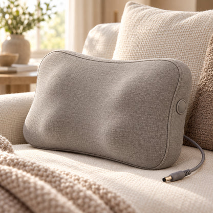Climmatee Soft Taupe Contoured Massage Pillow with Minimal Button Detail