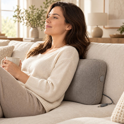 Climmatee Soft Taupe Contoured Massage Pillow with Minimal Button Detail