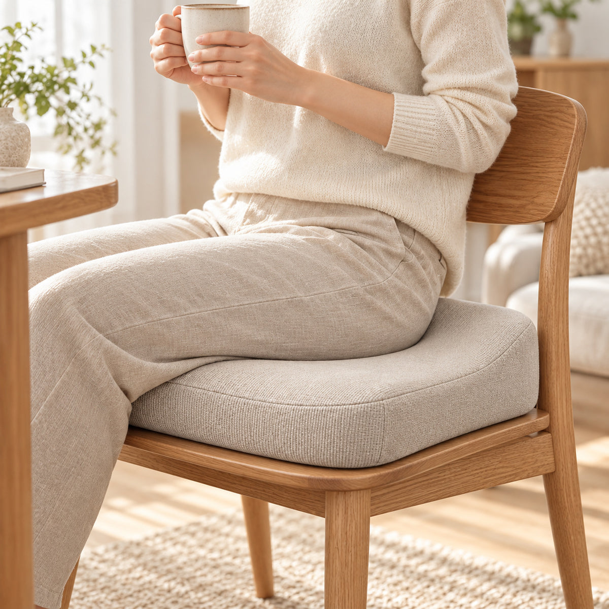 Climmatee Soft Beige Contoured Comfort Cushion with Rounded Edge Design