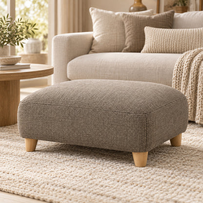 Climmatee Brown Fabric-Look Foot Rest Ottoman with Wood-Tone Legs