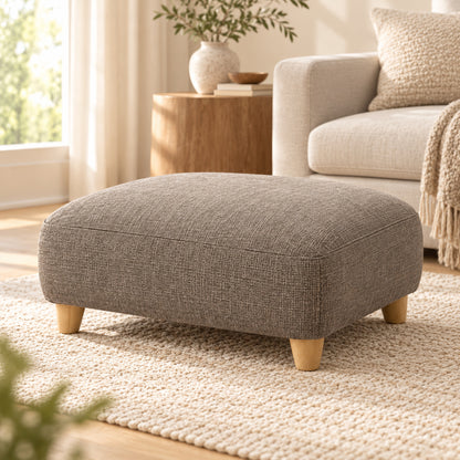 Climmatee Brown Fabric-Look Foot Rest Ottoman with Wood-Tone Legs