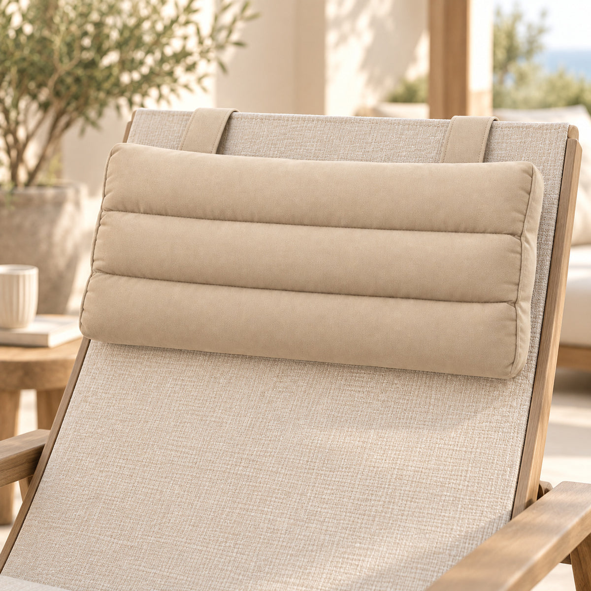 Climmatee Beige Padded Recliner Arm Cushion with Strap Design