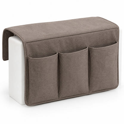 Climmatee Brown Fabric-Look Recliner Arm Organizer with Three Front Pockets