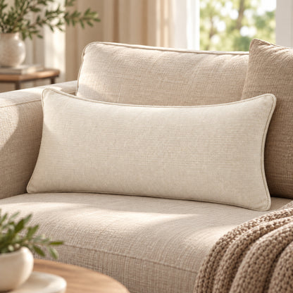 Climmatee Ivory Rectangular Lumbar Pillow with Soft Fabric-Look Texture