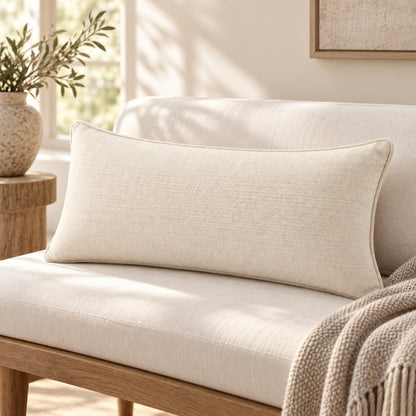 Climmatee Ivory Rectangular Lumbar Pillow with Soft Fabric-Look Texture