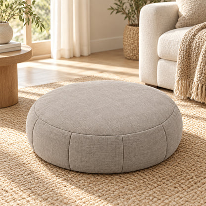 Climmatee Taupe Round Floor Cushion with Fabric-Look Panel Design