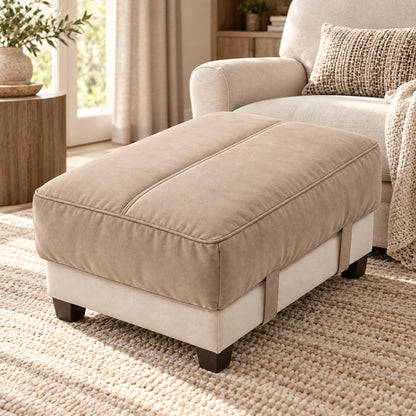 Climmatee Beige Padded Ottoman Cushion Cover with Strap Detail