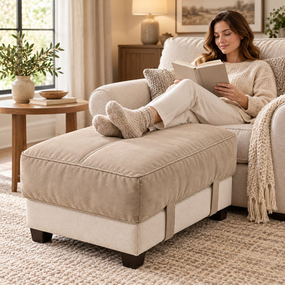 Climmatee Beige Padded Ottoman Cushion Cover with Strap Detail