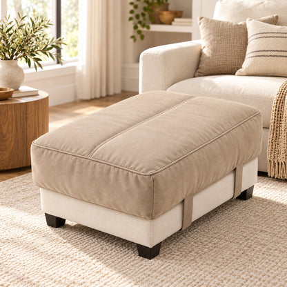 Climmatee Beige Padded Ottoman Cushion Cover with Strap Detail
