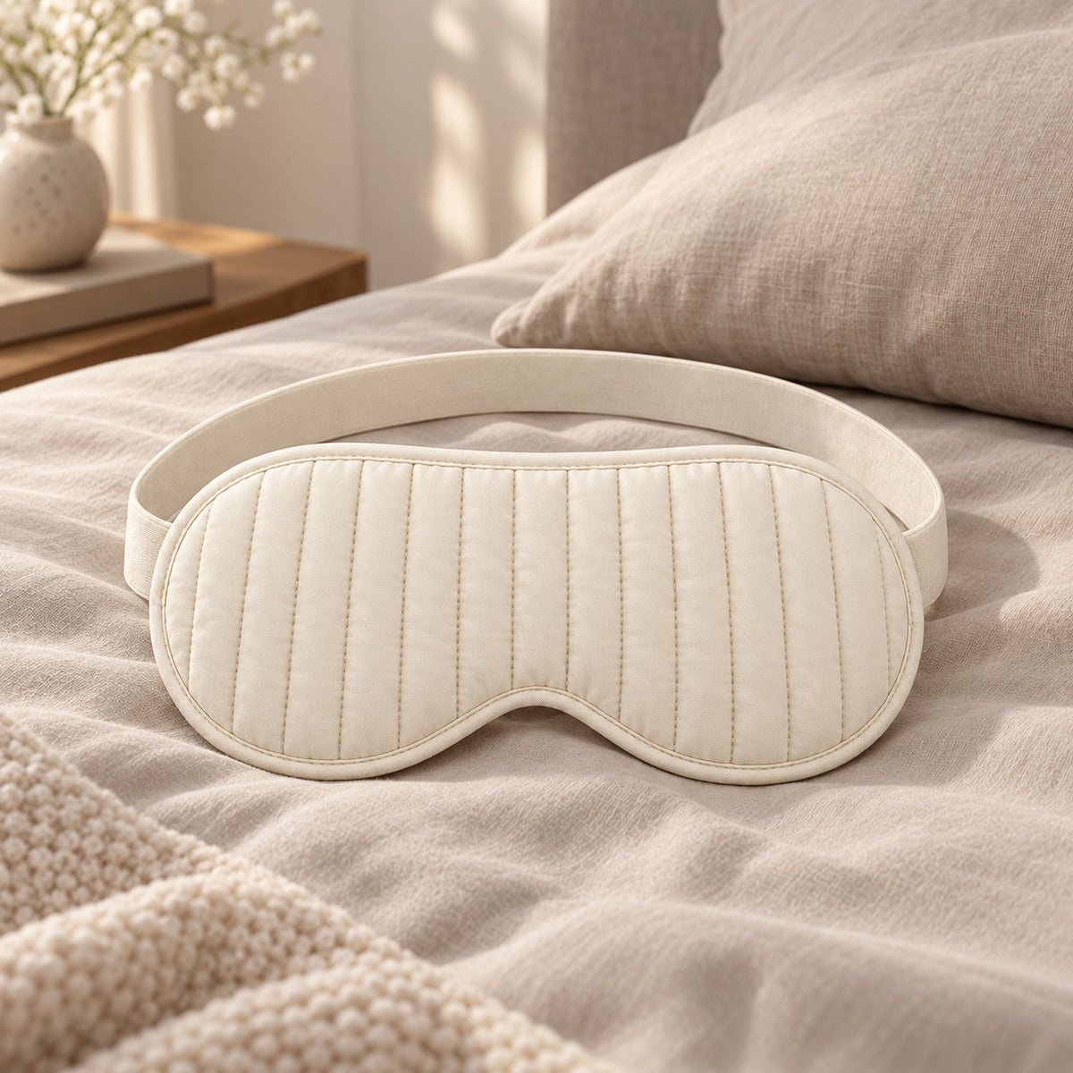 Climmatee Ivory Quilted Sleep Mask with Soft Strap Design