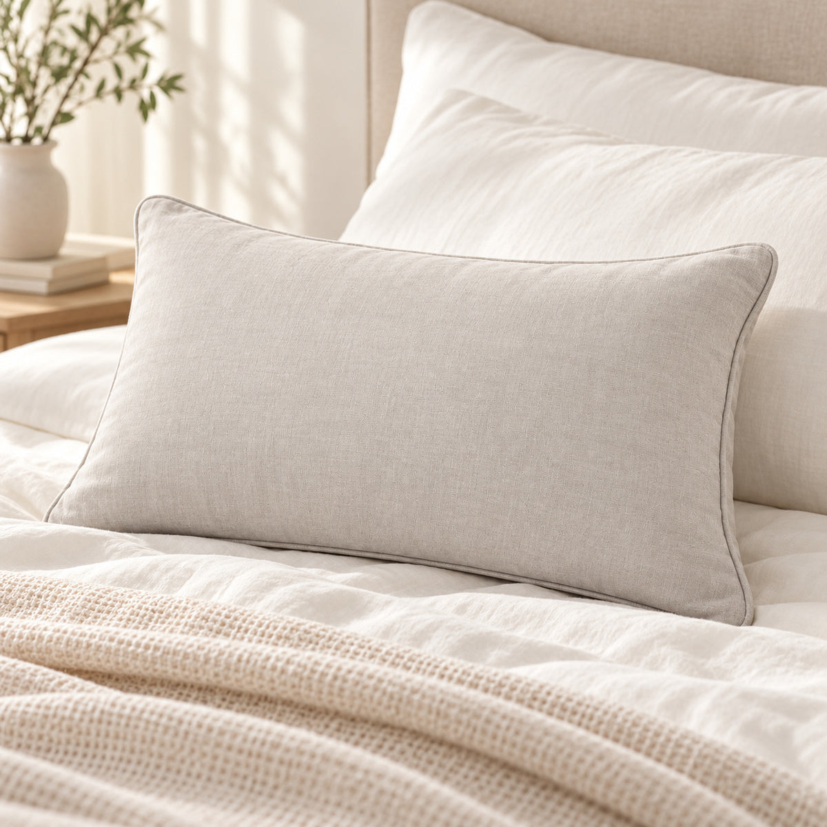 Climmatee Light Beige Rectangular Pillow with Soft Fabric-Look Texture