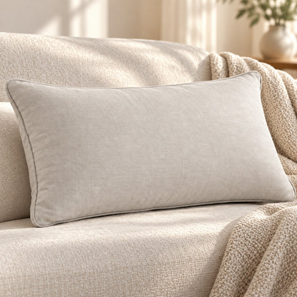 Climmatee Light Beige Rectangular Pillow with Soft Fabric-Look Texture
