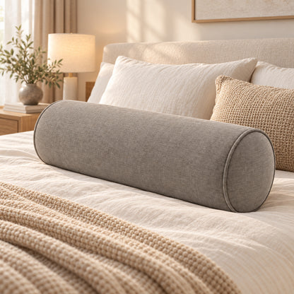 Climmatee Taupe Cylindrical Bolster Pillow with Fabric-Look Texture