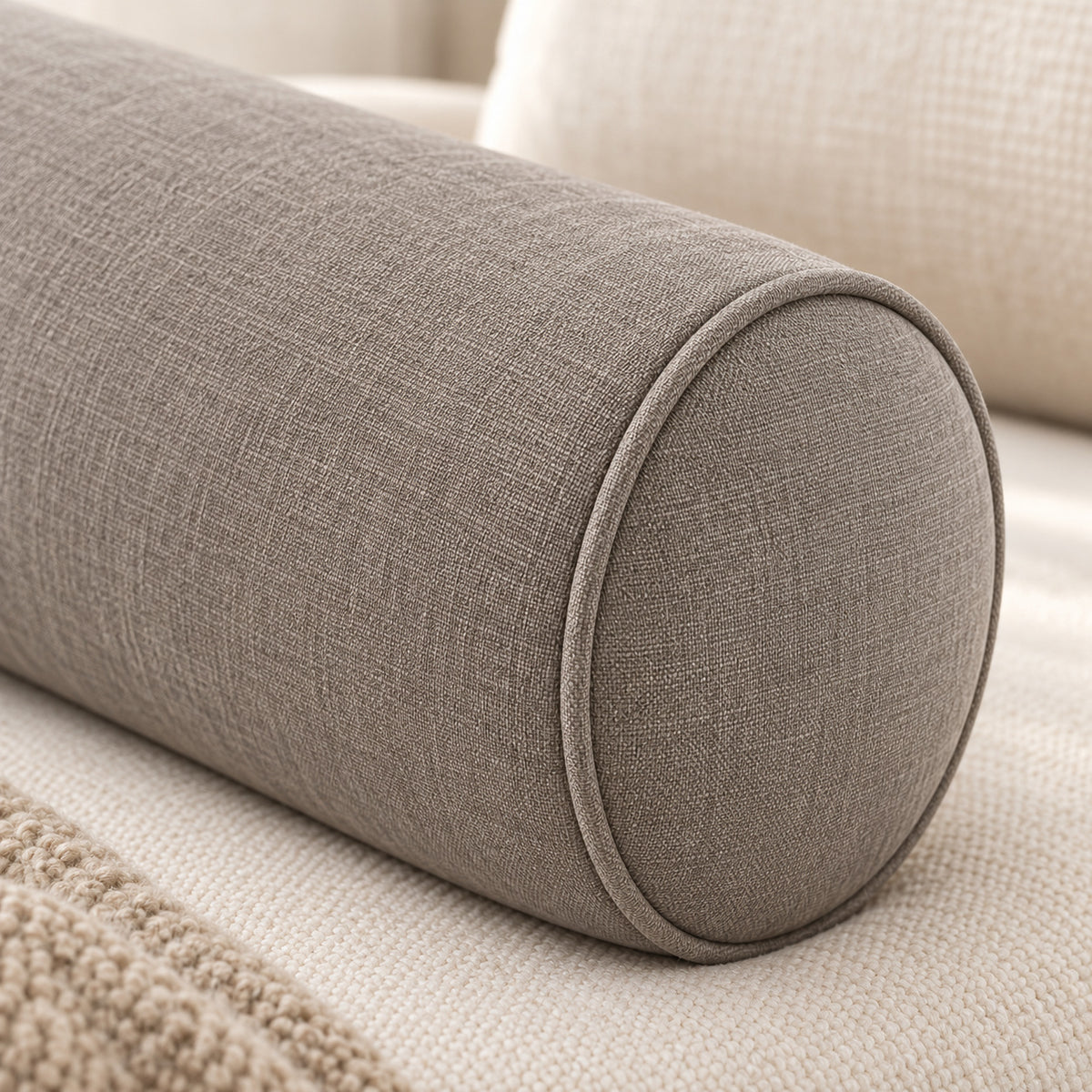 Climmatee Taupe Cylindrical Bolster Pillow with Fabric-Look Texture