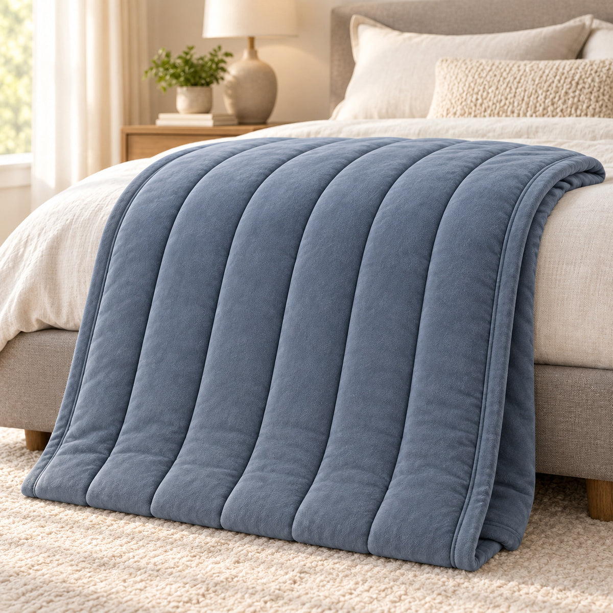 Climmatee Blue Quilted Weighted Blanket with Soft Channel Design