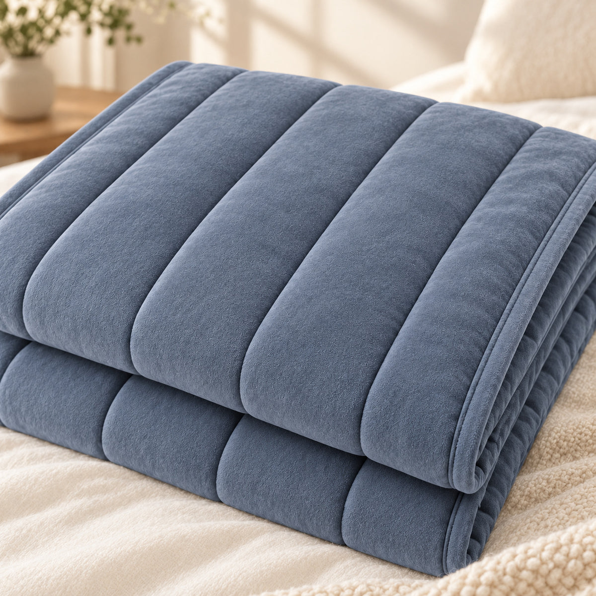 Climmatee Blue Quilted Weighted Blanket with Soft Channel Design