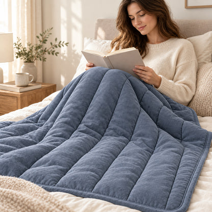 Climmatee Blue Quilted Weighted Blanket with Soft Channel Design