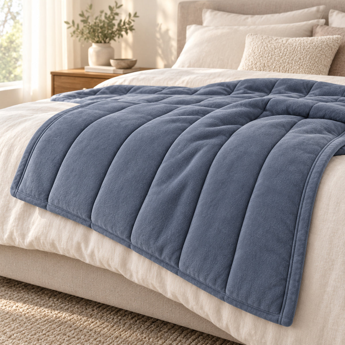 Climmatee Blue Quilted Weighted Blanket with Soft Channel Design