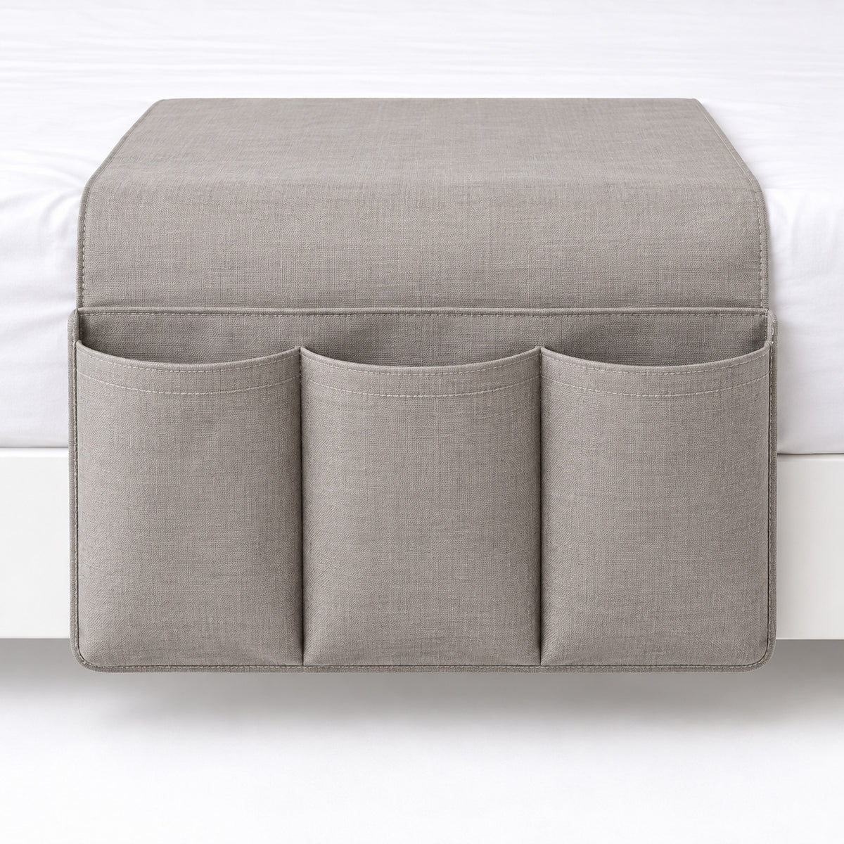 Climmatee Gray Fabric-Look Bedside Organizer with Three Front Pockets