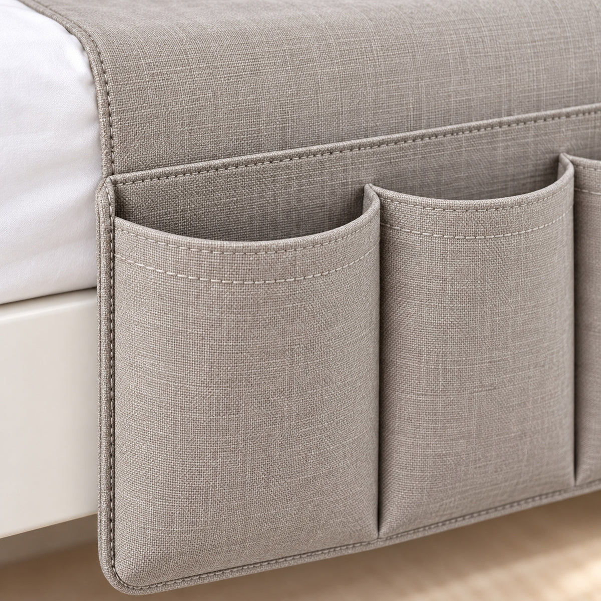 Climmatee Gray Fabric-Look Bedside Organizer with Three Front Pockets