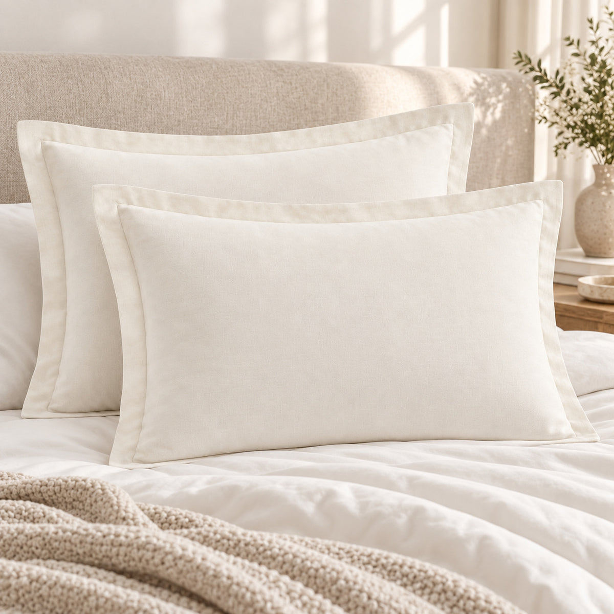 Climmatee Ivory Pillow Sham Set with Clean Border Design