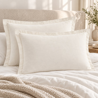 Climmatee Ivory Pillow Sham Set with Clean Border Design