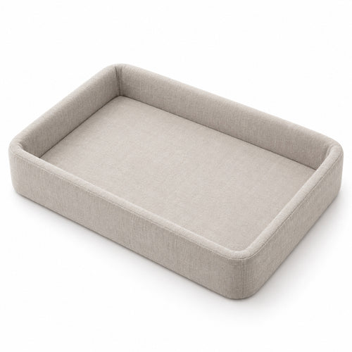Climmatee Light Beige Bedside Storage Tray with Raised Fabric-Look Edges