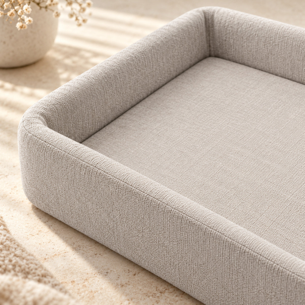 Climmatee Light Beige Bedside Storage Tray with Raised Fabric-Look Edges