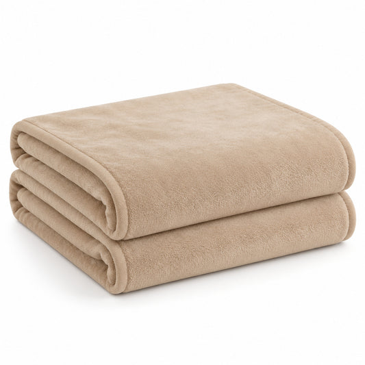 Climmatee Beige Plush-Look Throw Blanket with Soft Folded Design