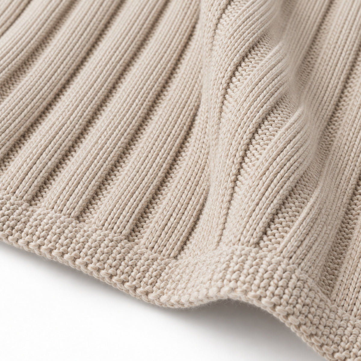 Climmatee Beige Ribbed Knit-Look Throw Blanket with Rolled Edge Design