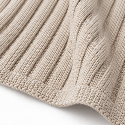 Climmatee Beige Ribbed Knit-Look Throw Blanket with Rolled Edge Design