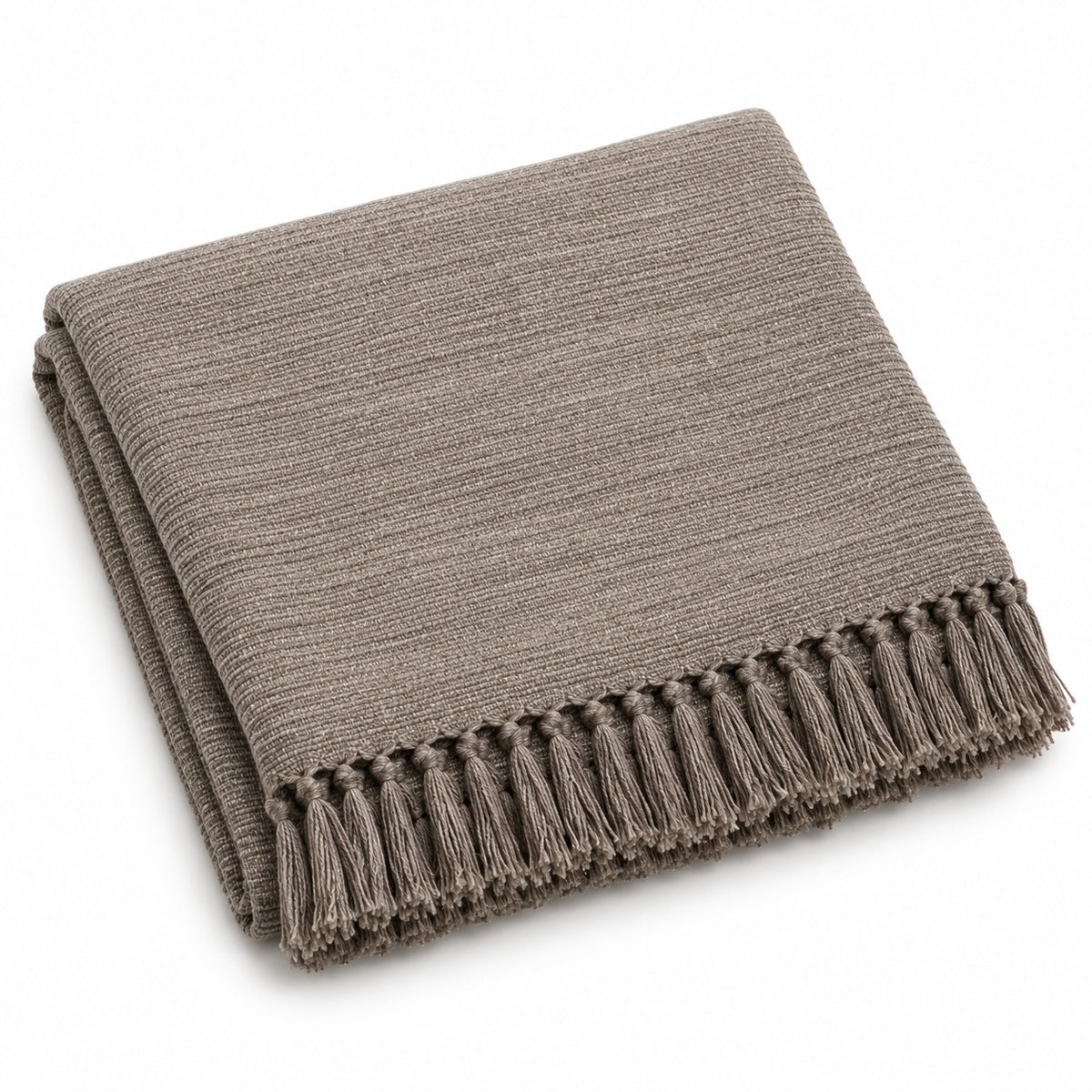 Climmatee Taupe Textured Throw Blanket with Tassel Fringe Detail