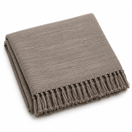 Climmatee Taupe Textured Throw Blanket with Tassel Fringe Detail
