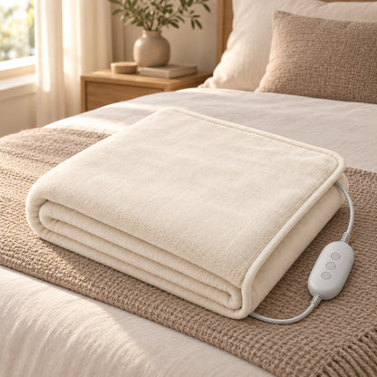 Climmatee Ivory Plush-Look Heated Blanket with Corded Controller