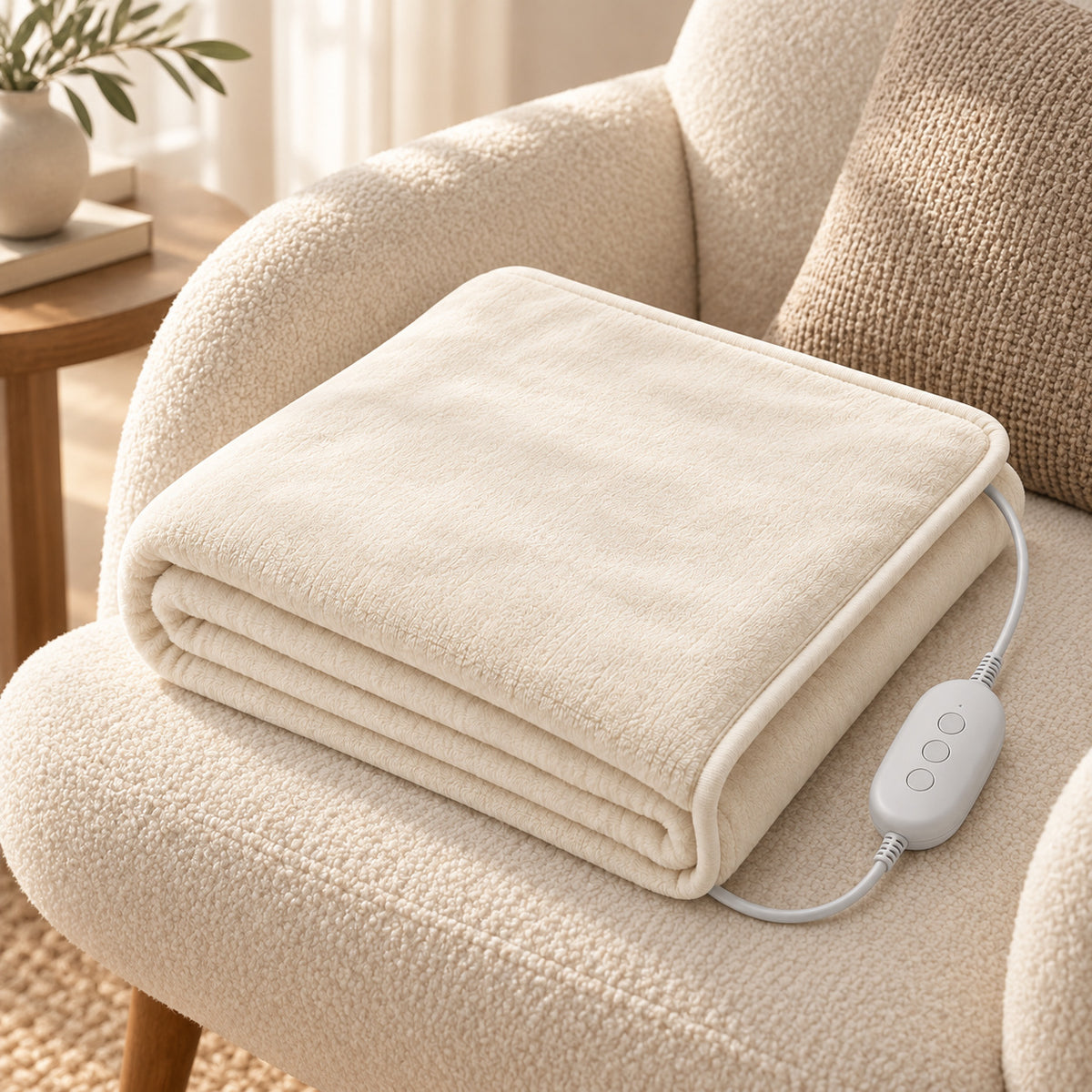 Climmatee Ivory Plush-Look Heated Blanket with Corded Controller