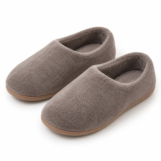 Climmatee Taupe Plush-Look Indoor Slippers with Soft Rounded Shape
